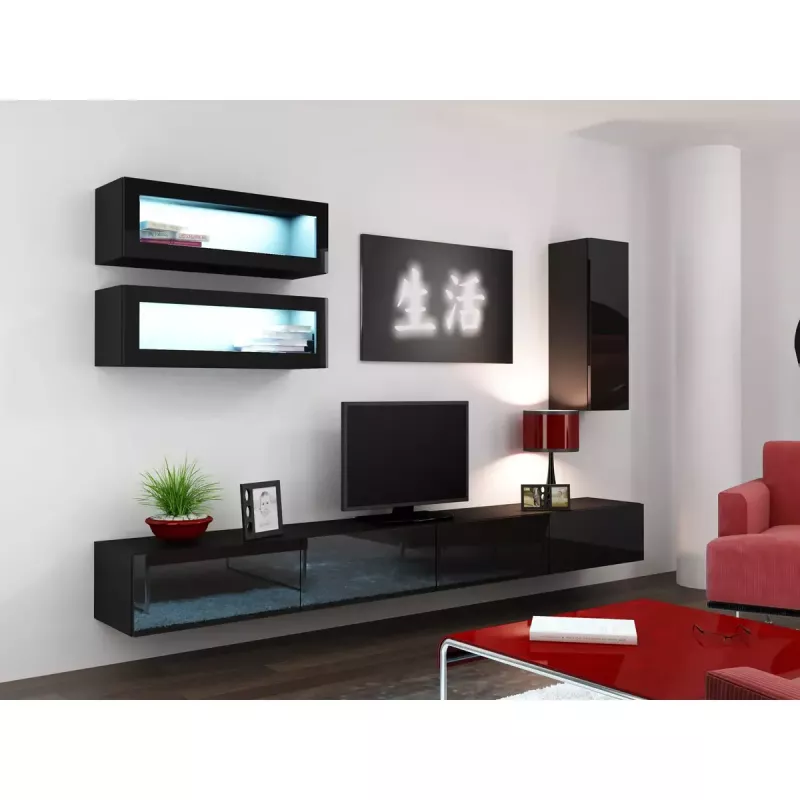 Armário de parede cama meble VIGO 90 — 900×350×320 mm, preto/preto brilhante