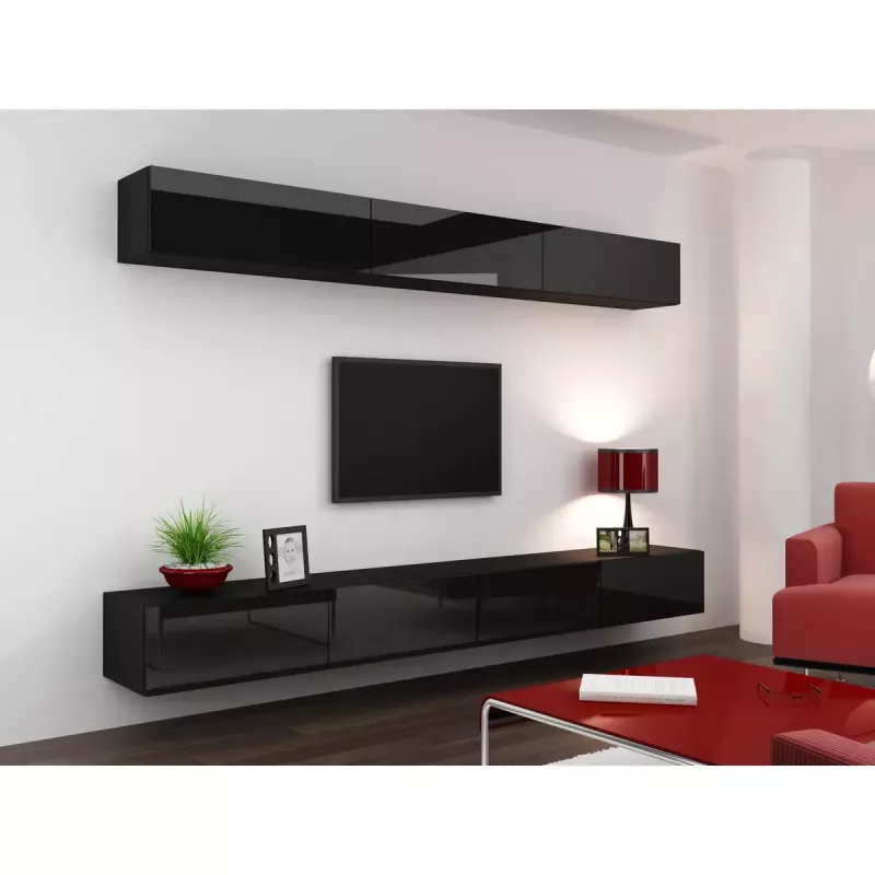 Armário de parede cama meble VIGO 90 — 900×350×320 mm, preto/preto brilhante