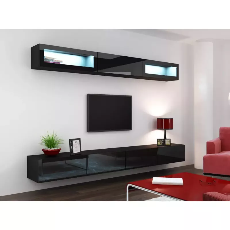 Armário de parede cama meble VIGO 90 — 900×350×320 mm, preto/preto brilhante