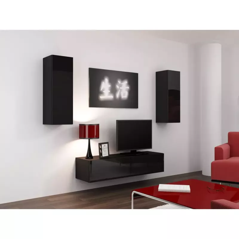Armário de parede cama meble VIGO 90 — 900×350×320 mm, preto/preto brilhante