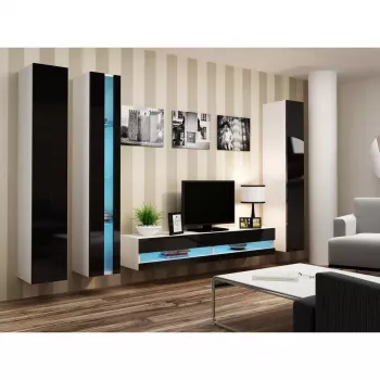 Estante de parede cama meble VIGO NEW 180×40×30 cm branco/preto brilhante
