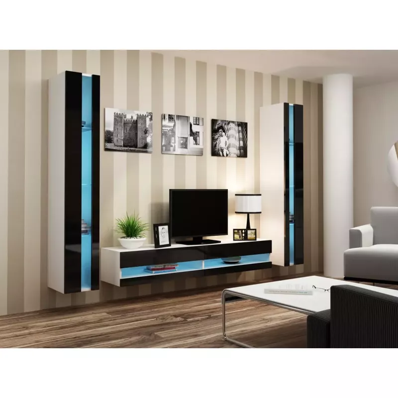 Estante de parede cama meble VIGO NEW 180×40×30 cm branco/preto brilhante
