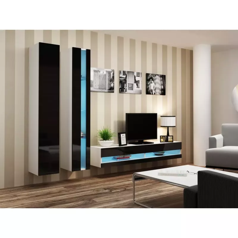 Estante de parede cama meble VIGO NEW 180×40×30 cm branco/preto brilhante