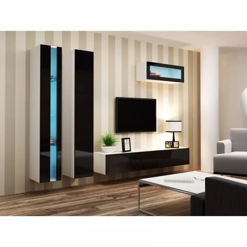 Estante de parede cama meble VIGO NEW 180×40×30 cm branco/preto brilhante