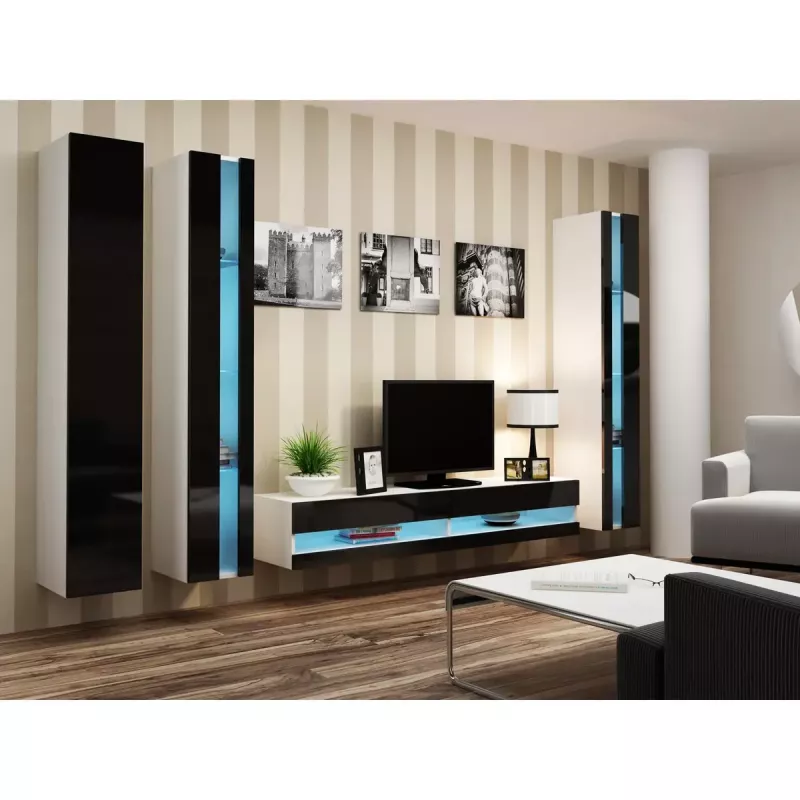 Estante de parede cama meble VIGO NEW 180×40×30 cm branco/preto brilhante