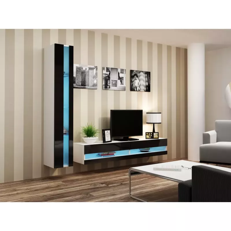Estante de parede cama meble VIGO NEW 180×40×30 cm branco/preto brilhante