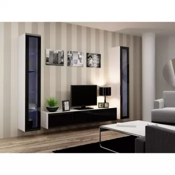 Suporte de TV cama meble VIGO 180 — 1800×400×300 mm, tampo branco, estrutura branca, aglomerado