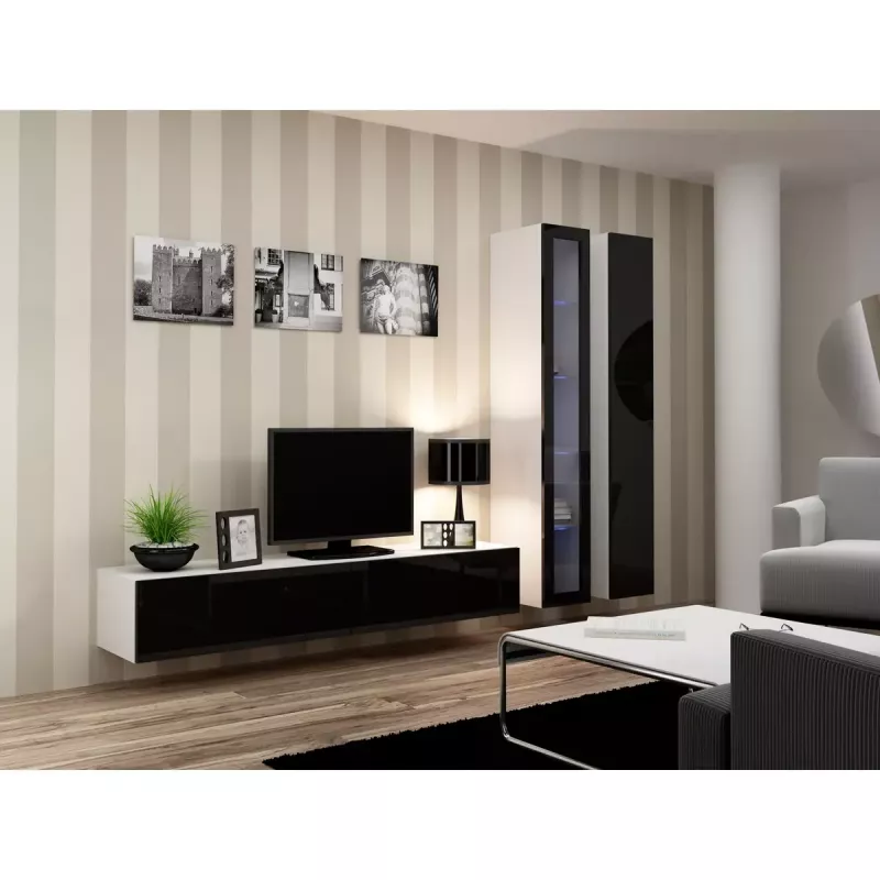 Suporte de TV cama meble VIGO 180 — 1800×400×300 mm, tampo branco, estrutura branca, aglomerado