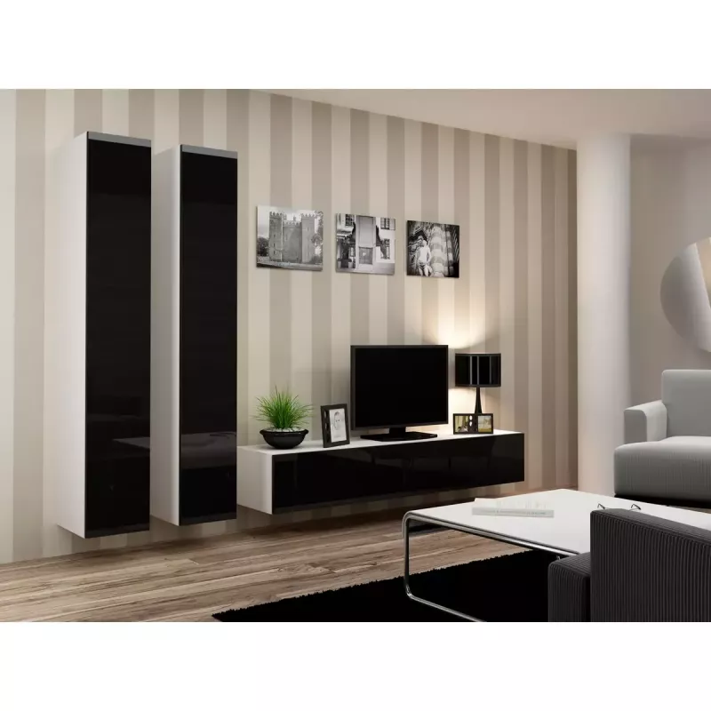 Suporte de TV cama meble VIGO 180 — 1800×400×300 mm, tampo branco, estrutura branca, aglomerado