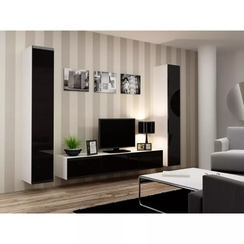 Suporte de TV cama meble VIGO 180 — 1800×400×300 mm, tampo branco, estrutura branca, aglomerado