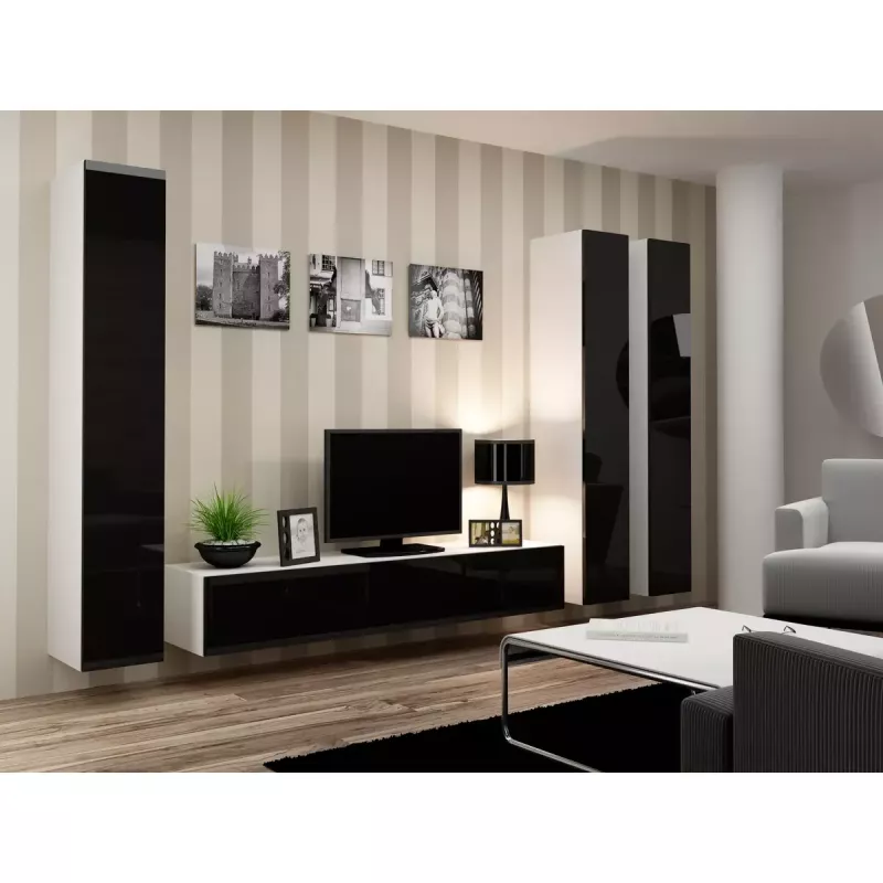 Suporte de TV cama meble VIGO 180 — 1800×400×300 mm, tampo branco, estrutura branca, aglomerado