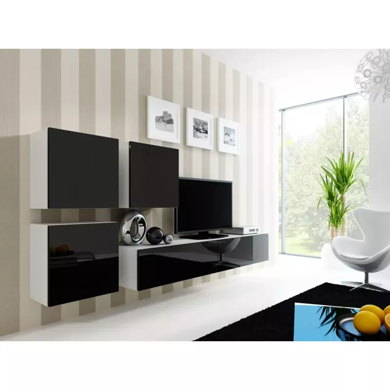 Suporte de TV cama meble VIGO 180 — 1800×400×300 mm, tampo branco, estrutura branca, aglomerado