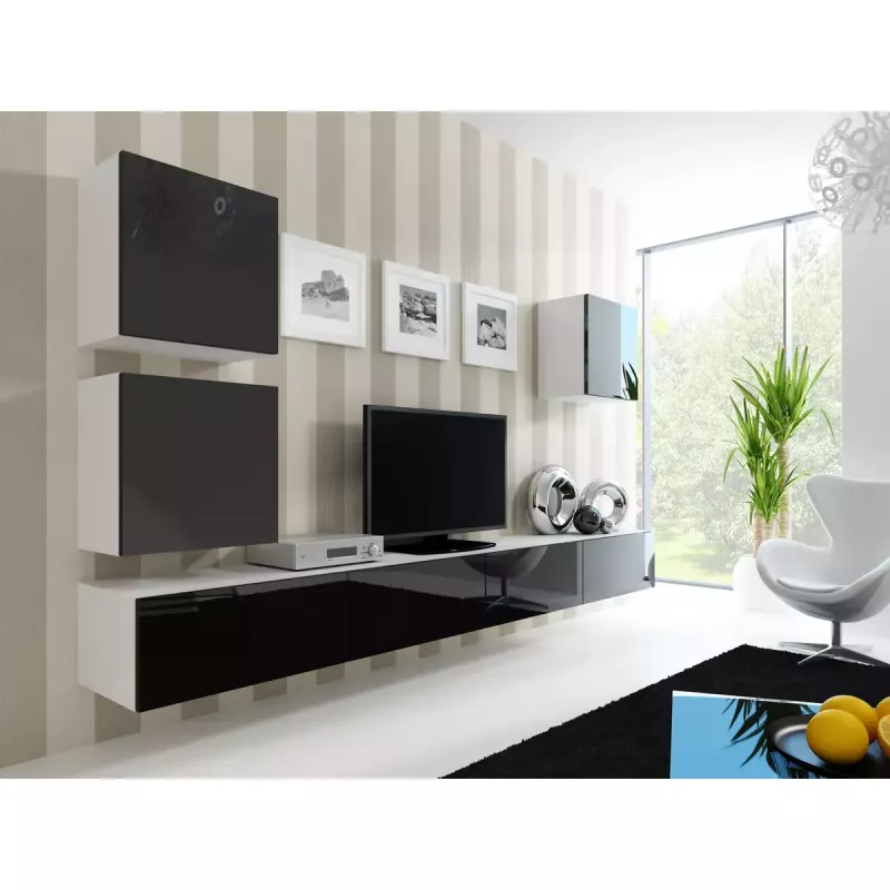 Suporte de TV cama meble VIGO 180 — 1800×400×300 mm, tampo branco, estrutura branca, aglomerado