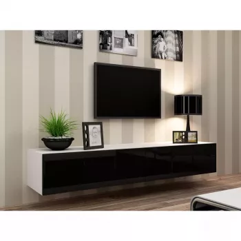 Suporte de TV cama meble VIGO 180 — 1800×400×300 mm, tampo branco, estrutura branca, aglomerado