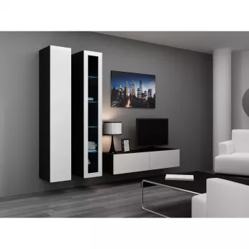 Suporte de TV cama meble VIGO 140 — 1400×400×300 mm, superfície em aglomerado, preto/branco brilhante