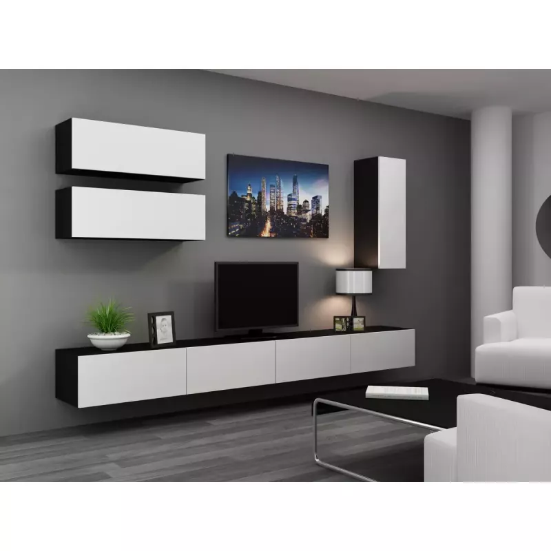 Suporte de TV cama meble VIGO 140 — 1400×400×300 mm, superfície em aglomerado, preto/branco brilhante