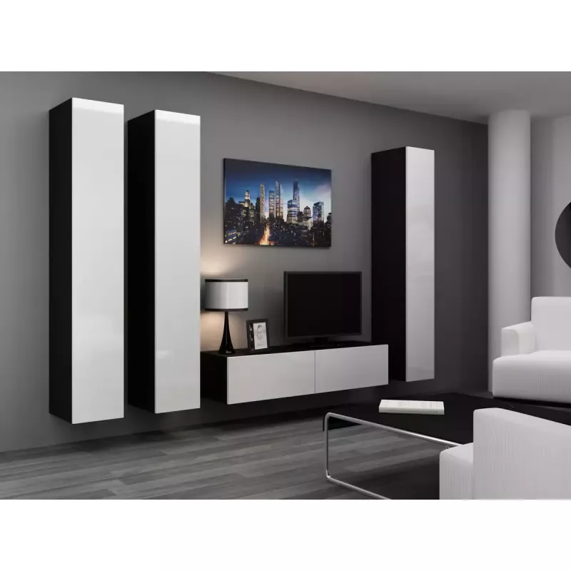 Suporte de TV cama meble VIGO 140 — 1400×400×300 mm, superfície em aglomerado, preto/branco brilhante
