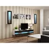 Móvel de TV Cama Meble VIGO NEW 30/140/40 – 1400×400×300 mm, tampo branco, aglomerado, estrutura branca, branco/preto brilhante
