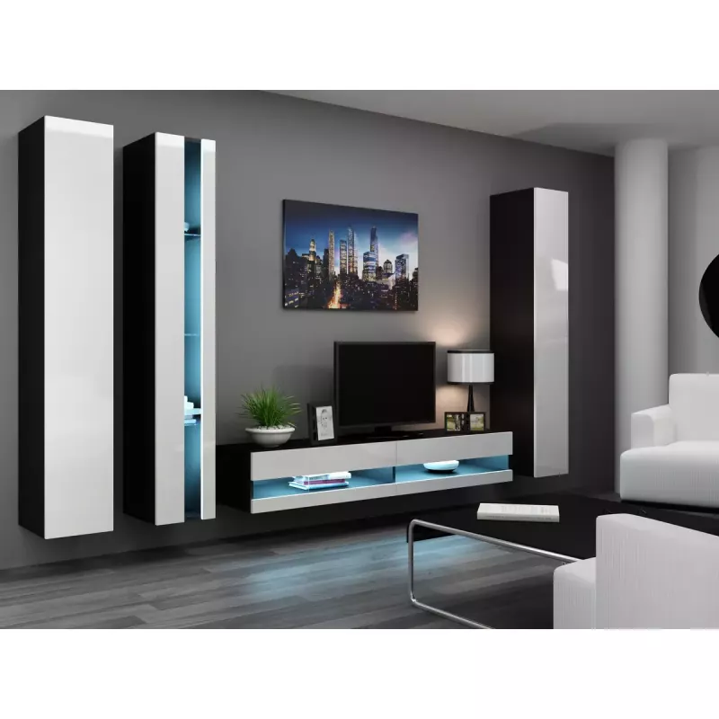 Suporte de TV Cama Meble VIGO NEW 30/140/40, 1400×400×300 mm, tampo preto, aglomerado, estrutura preta