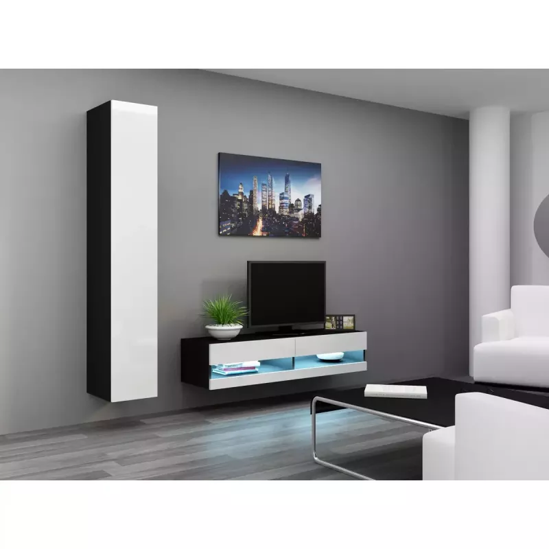 Suporte de TV Cama Meble VIGO NEW 30/140/40, 1400×400×300 mm, tampo preto, aglomerado, estrutura preta
