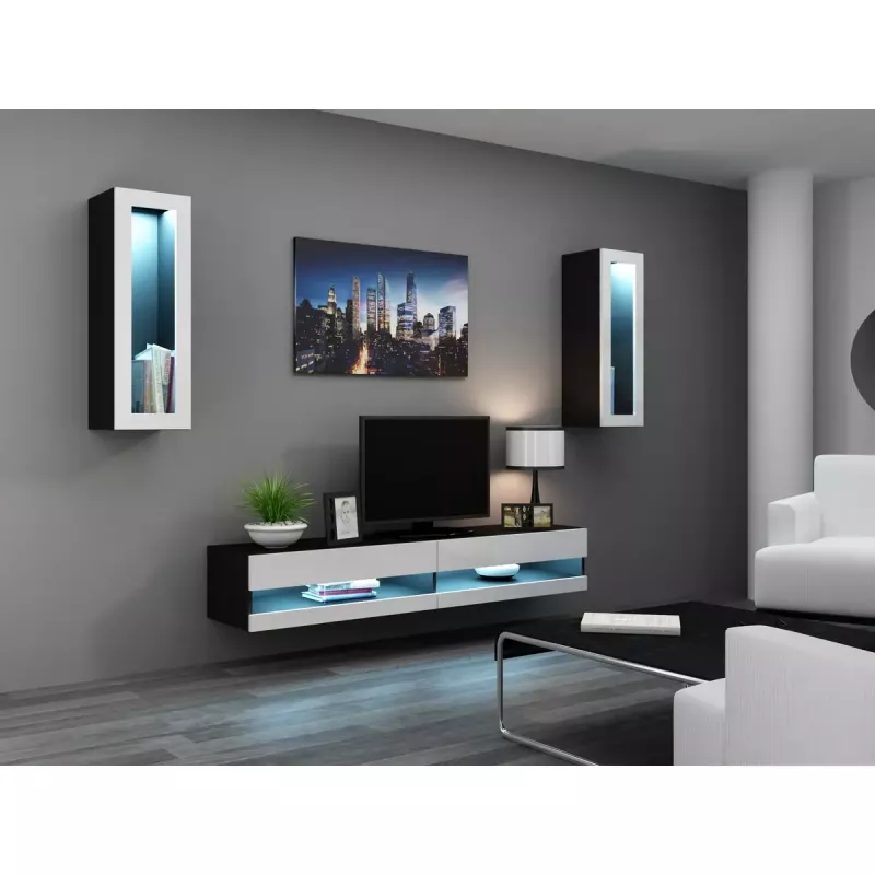 Suporte de TV Cama Meble VIGO NEW 30/140/40, 1400×400×300 mm, tampo preto, aglomerado, estrutura preta