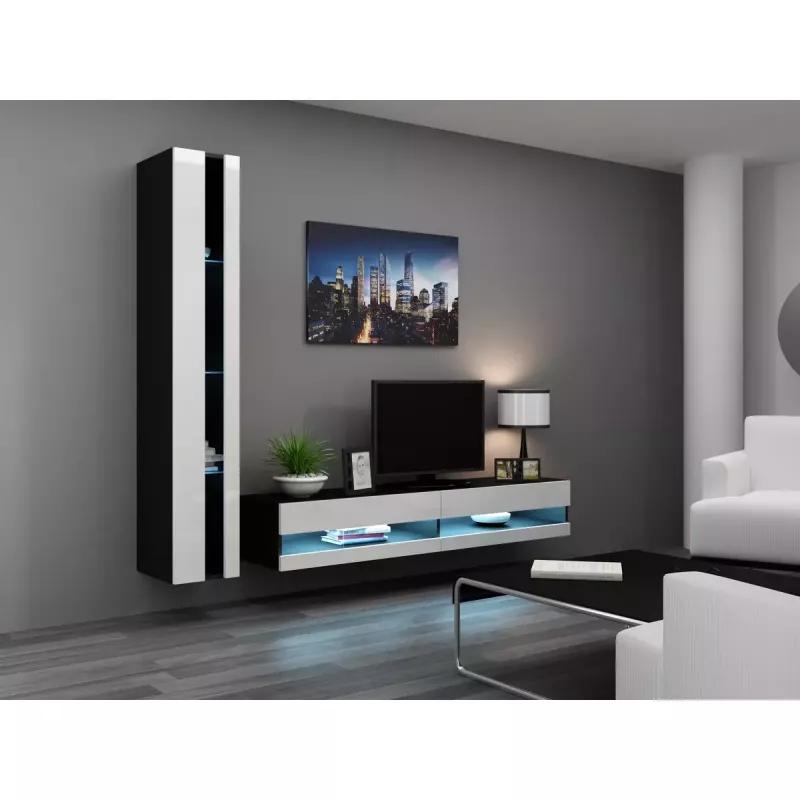 Suporte de TV Cama Meble VIGO NEW 30/140/40, 1400×400×300 mm, tampo preto, aglomerado, estrutura preta