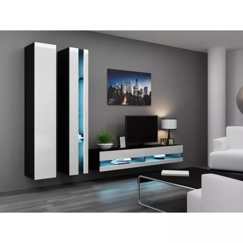 Suporte de TV Cama Meble VIGO NEW 30/140/40, 1400×400×300 mm, tampo preto, aglomerado, estrutura preta