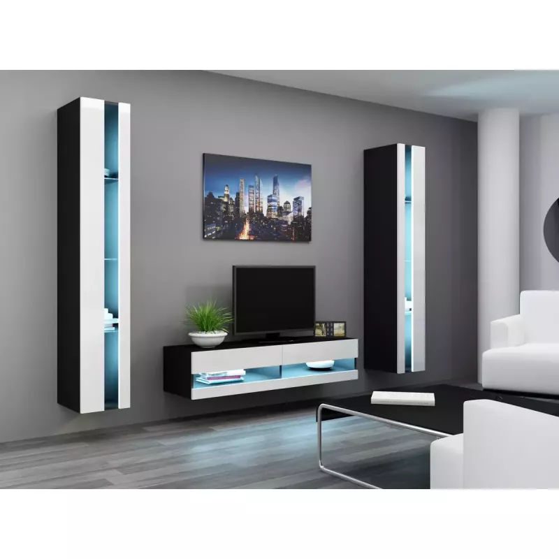 Suporte de TV Cama Meble VIGO NEW 30/140/40, 1400×400×300 mm, tampo preto, aglomerado, estrutura preta