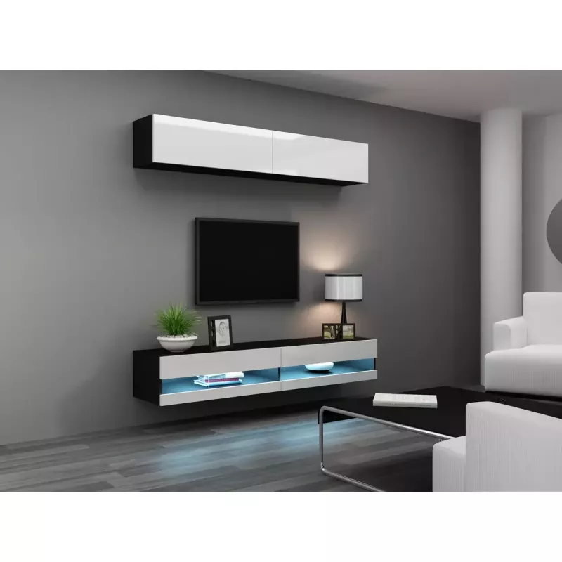 Suporte de TV Cama Meble VIGO NEW 30/140/40, 1400×400×300 mm, tampo preto, aglomerado, estrutura preta