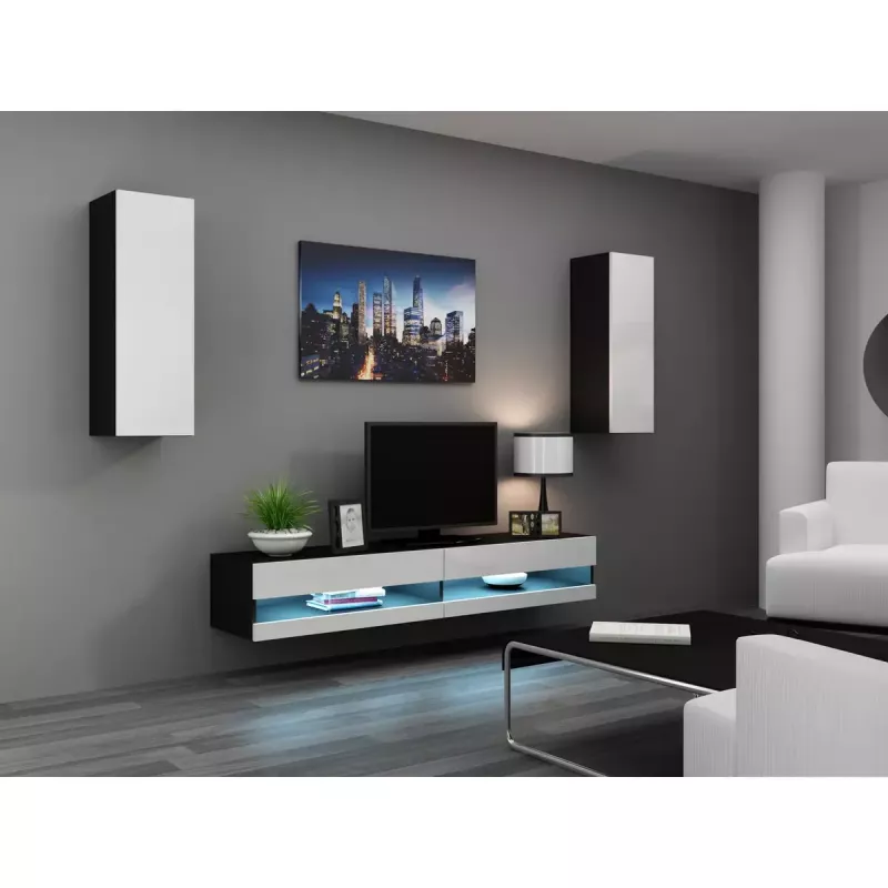 Suporte de TV Cama Meble VIGO NEW 30/140/40, 1400×400×300 mm, tampo preto, aglomerado, estrutura preta