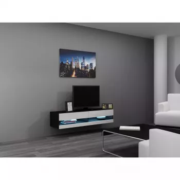 Suporte de TV Cama Meble VIGO NEW 30/140/40, 1400×400×300 mm, tampo preto, aglomerado, estrutura preta