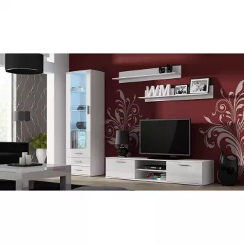 Móvel de TV cama meble SOHO 180 — 1800×430×370 mm, tampo branco (aglomerado), estrutura branca