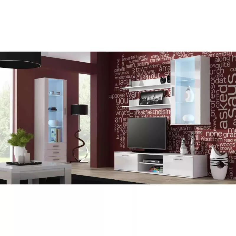 Cama Meble SOHO 180 móvel de TV, branco / branco brilhante