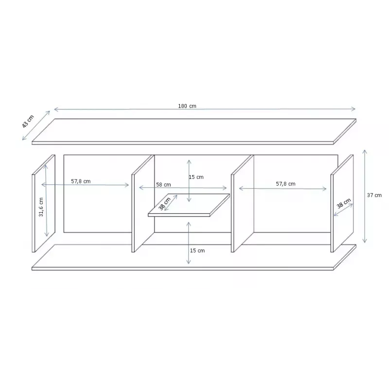 Cama Meble SOHO 180 móvel de TV, branco / branco brilhante