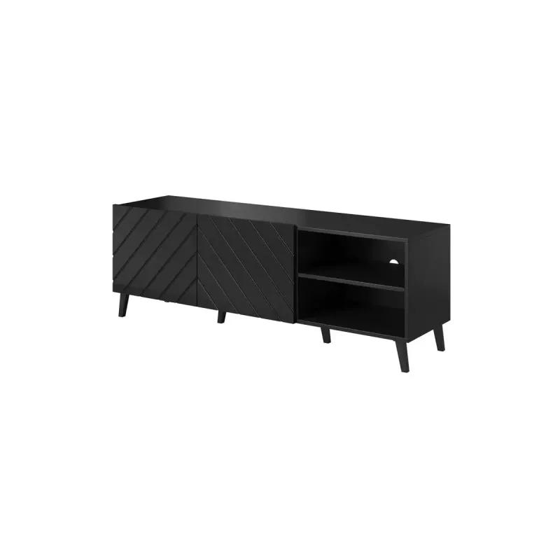 Móvel de TV cama meble ABETO 150x42x52 cm, preto brilhante, placa MDF, estrutura preta
