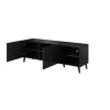 Móvel de TV cama meble ABETO 150x42x52 cm, preto brilhante, placa MDF, estrutura preta