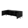 Móvel de TV cama meble ABETO 150x42x52 cm, preto brilhante, placa MDF, estrutura preta
