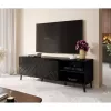 Móvel de TV cama meble ABETO 150x42x52 cm, preto brilhante, placa MDF, estrutura preta