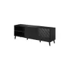 Móvel de TV cama meble ABETO 150x42x52 cm, preto brilhante, placa MDF, estrutura preta