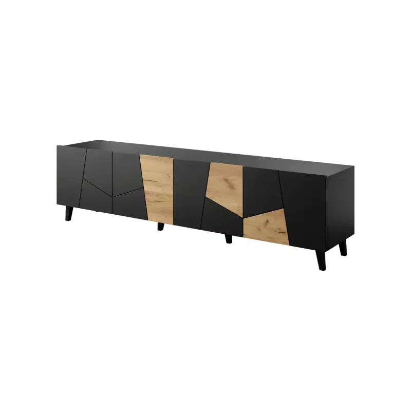Móvel de TV cama meble ETNA 200×42×52 cm, tampo preto mate, estrutura em carvalho