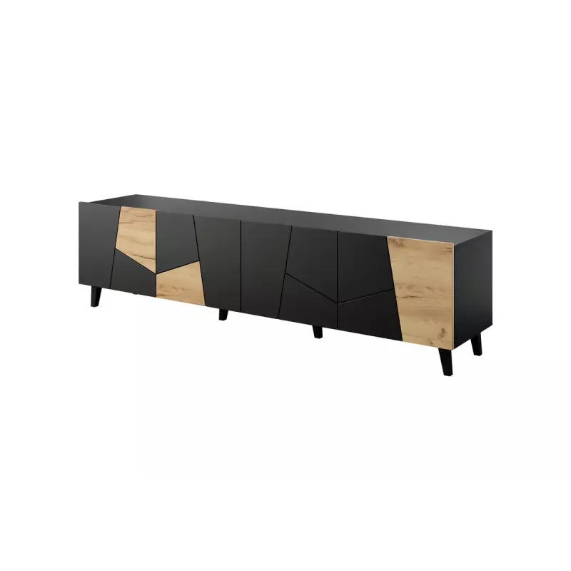 Móvel de TV cama meble ETNA 200×42×52 cm, tampo preto mate, estrutura em carvalho