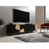 Móvel de TV cama meble ETNA 200×42×52 cm, tampo preto mate, estrutura em carvalho