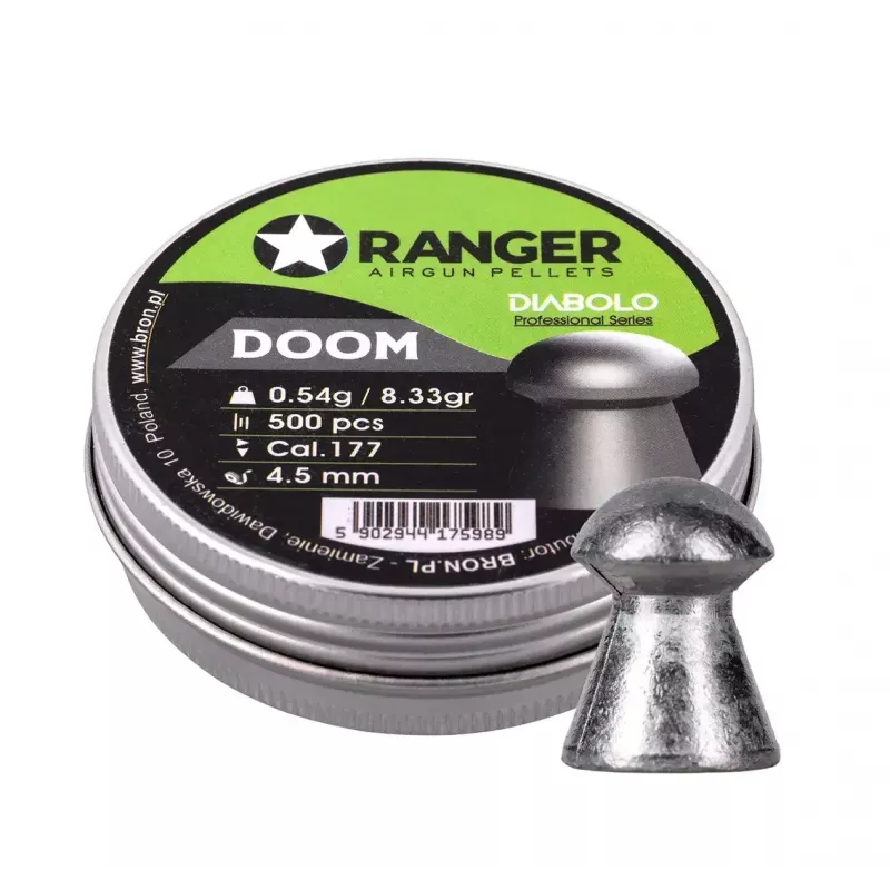 Diabolo para carabina de ar RANGER 4,5 mm Diabolo Professional Doom, 0,54 g, 500 unid., distribuidor de alumínio