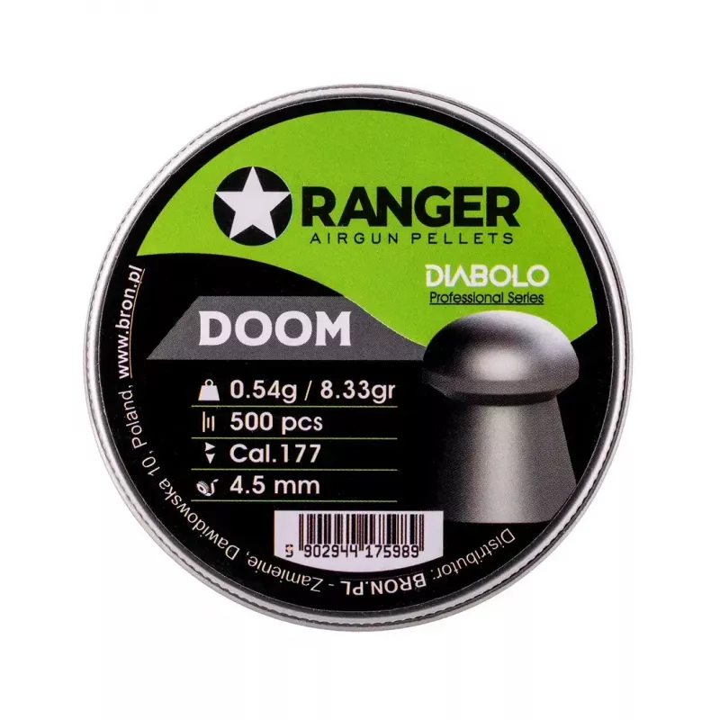 Diabolo para carabina de ar RANGER 4,5 mm Diabolo Professional Doom, 0,54 g, 500 unid., distribuidor de alumínio