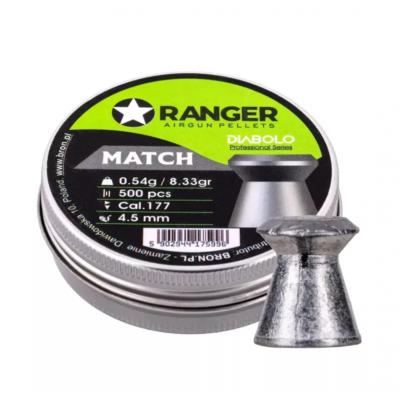 Chumbos para carabina de ar RANGER PRORO 4,5 mm Diabolo — 500 unid., prateado, distribuidor de alumínio