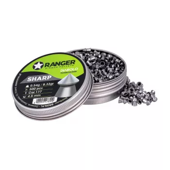 Esferas diabolo RANGER PRORO.45.500.S — diabolo 4,5 mm ponta aguçada, 500 unid., distribuidor de alumínio