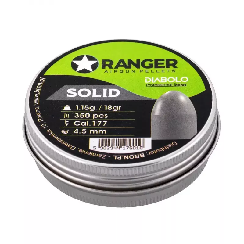 RANGER Diabolo Professional Solid PRORO.45.350 chumbos para armas de ar comprimido 4,5 mm, semirredondos, 1,15 g, 350 unid.