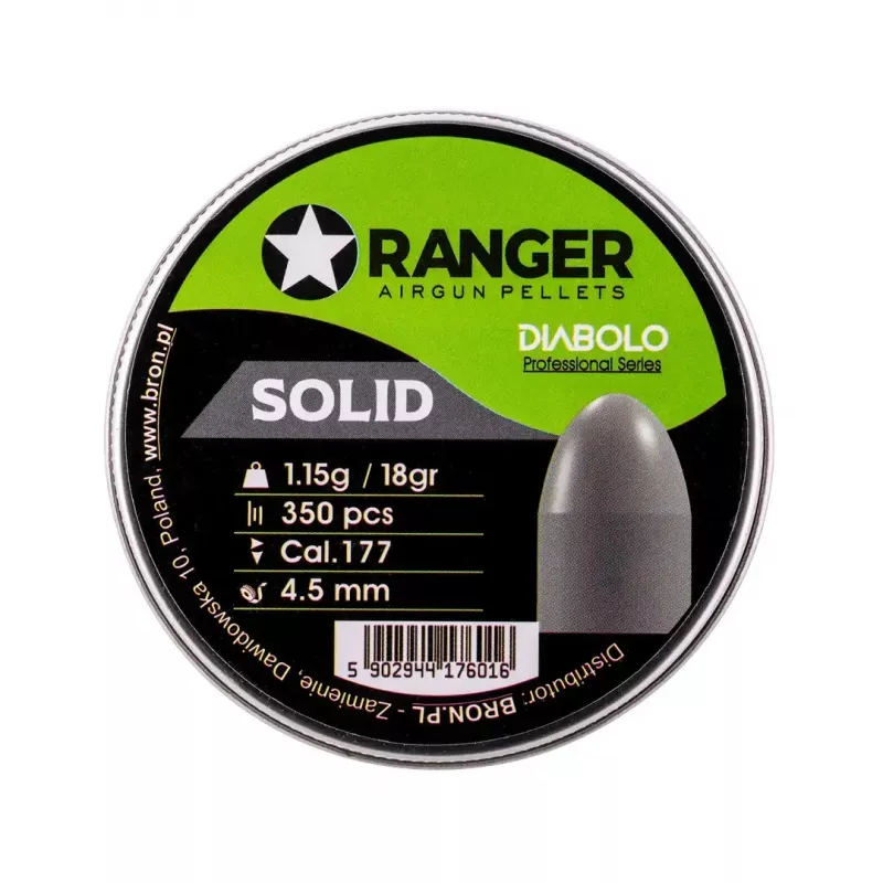 RANGER Diabolo Professional Solid PRORO.45.350 chumbos para armas de ar comprimido 4,5 mm, semirredondos, 1,15 g, 350 unid.