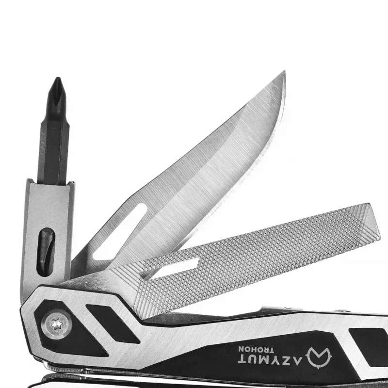Multiferramenta AZYMUT Trohon H-P2010121 — alicate tamanho grande em aço inoxidável com 12 ferramentas, 8 bits, fechada 10,5 cm, 381 g