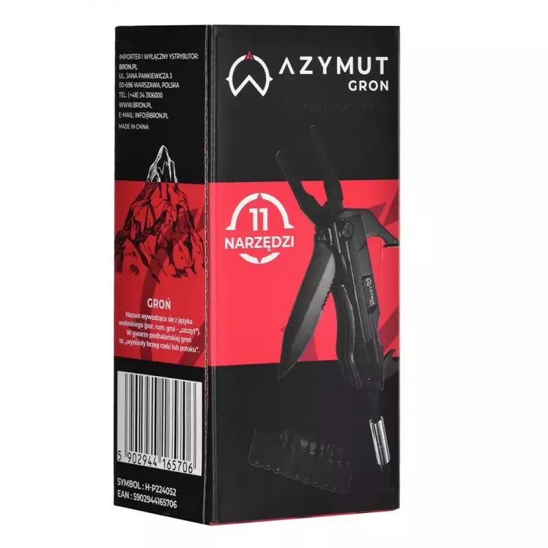 AZYMUT Gron H-P224052 ferramenta multiusos, 11 ferramentas + 9 bits + bolsa